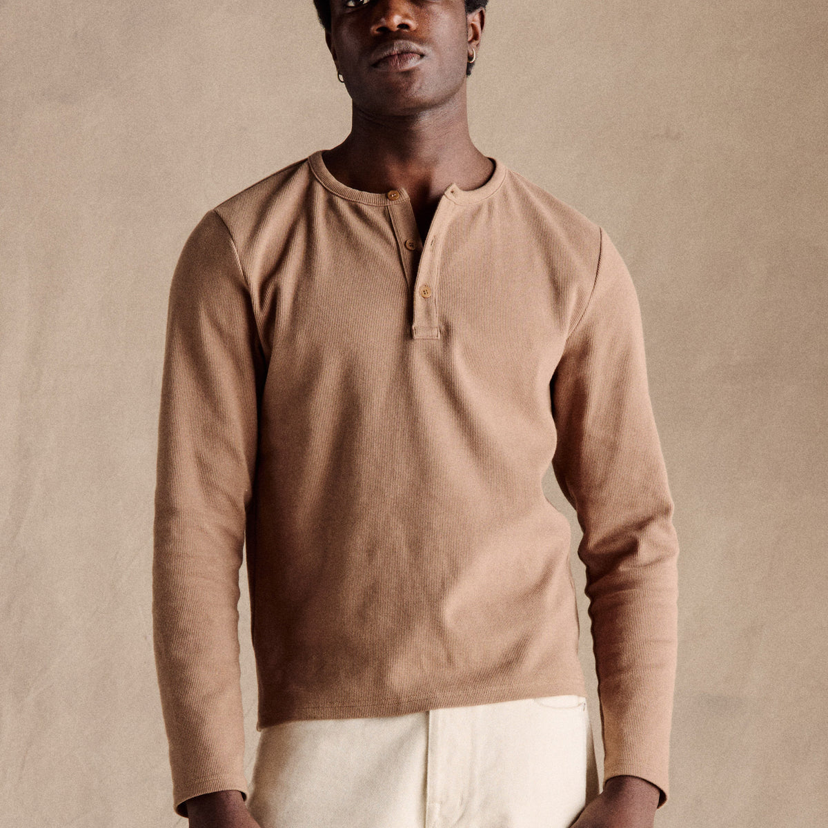Ribbed Henley Shirt | Light Brown – Anovair