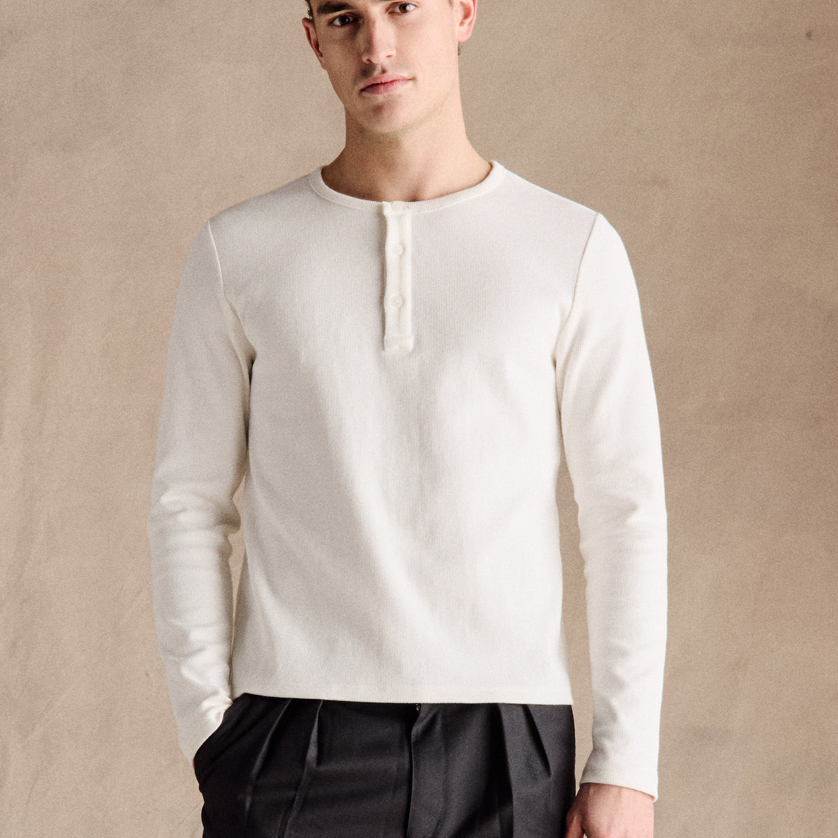 Ribbed Henley Shirt | White – Anovair