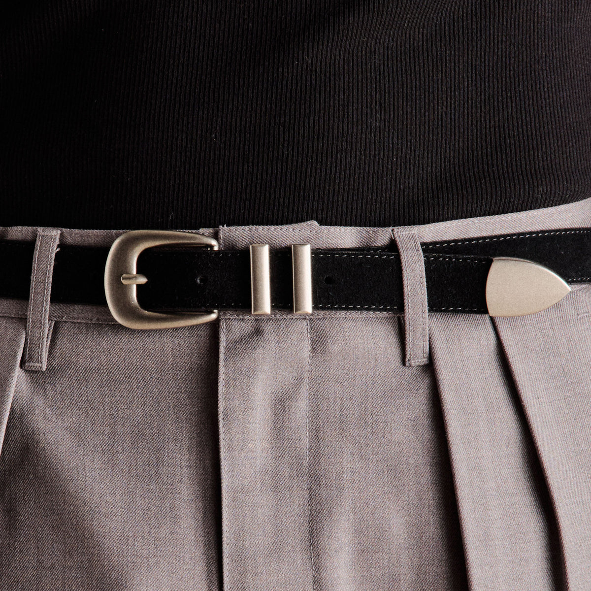 NWT IRO Merea Suede Black Belt with Dual Buckles Gold Silver - size 75 RODEO BELT - BROWN SUEDE – Rails main image 4