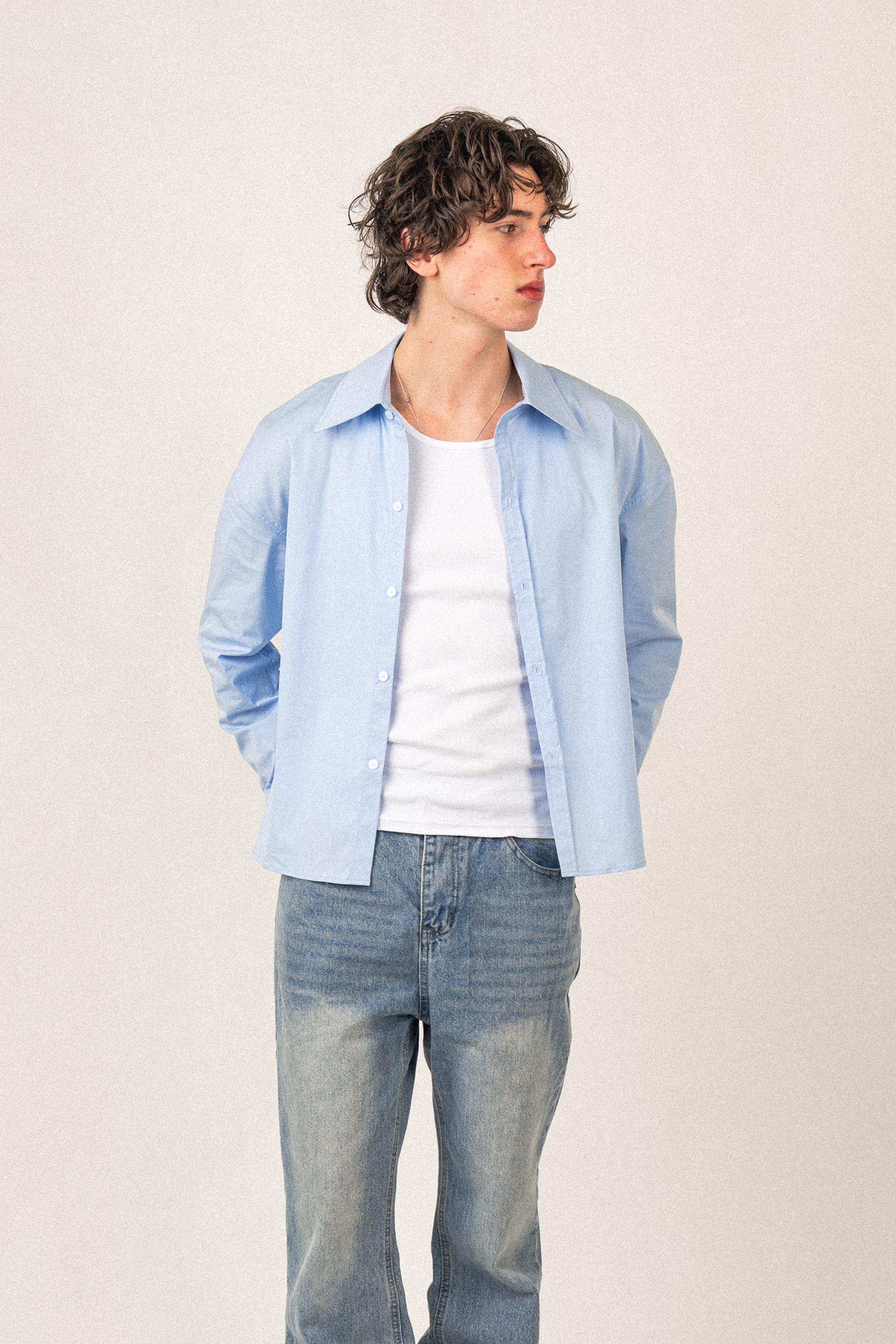 Cropped Poplin Shirt | Light Blue