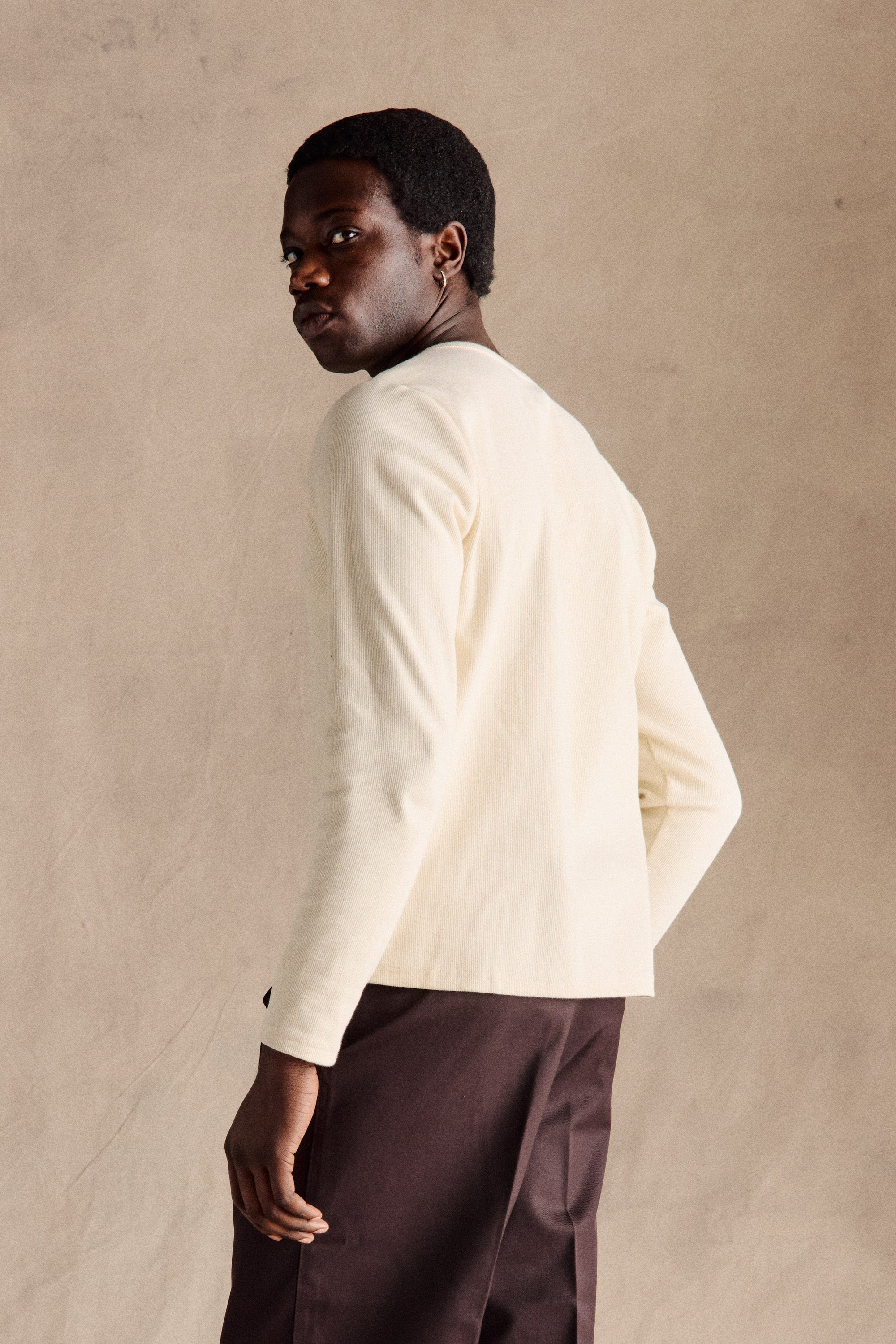 Ribbed Henley Shirt | Beige – Anovair