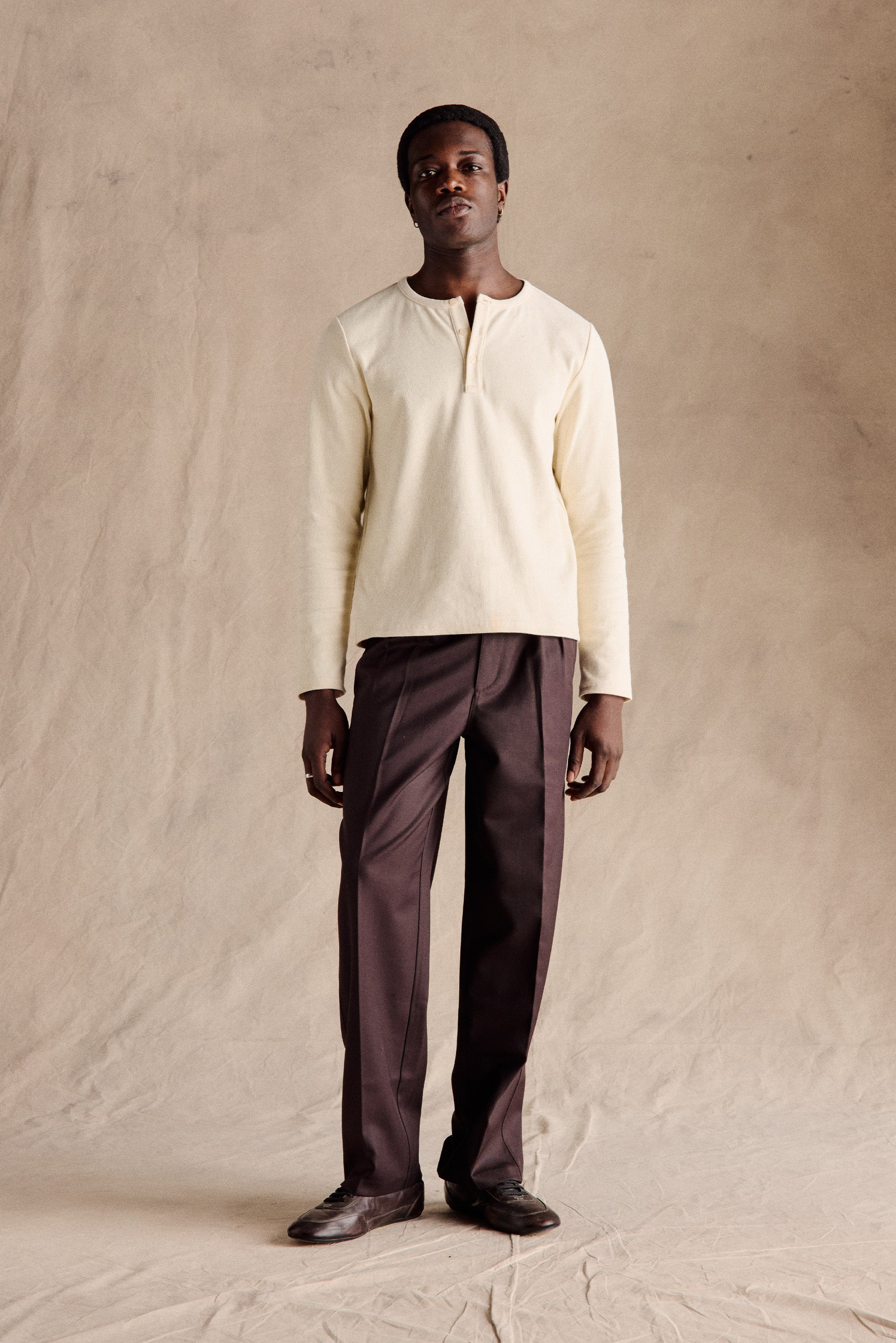 Ribbed Henley Shirt | Beige – Anovair