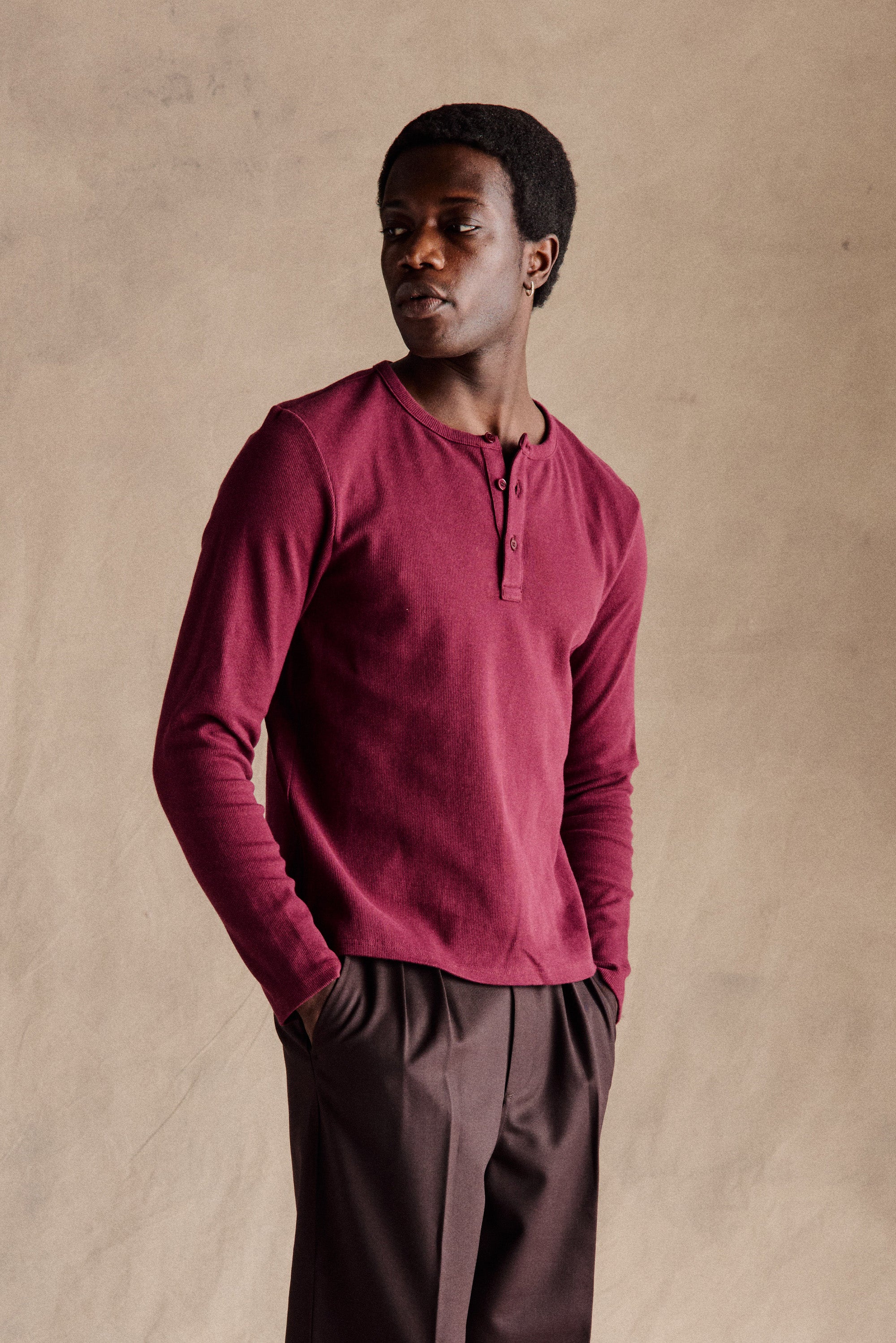 Ribbed Henley Shirt | Burgundy – Anovair