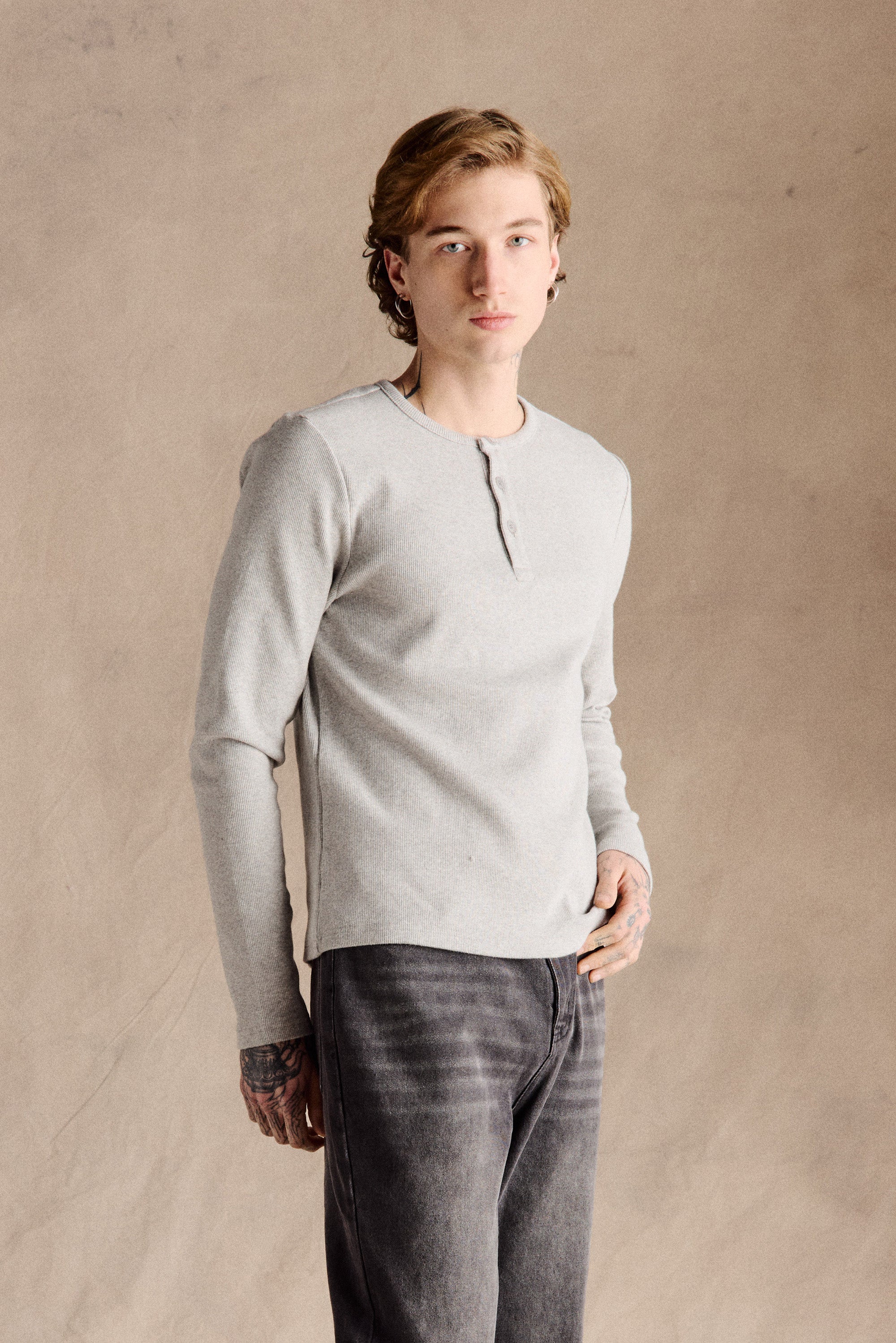 Ribbed Henley Shirt | Grey – Anovair