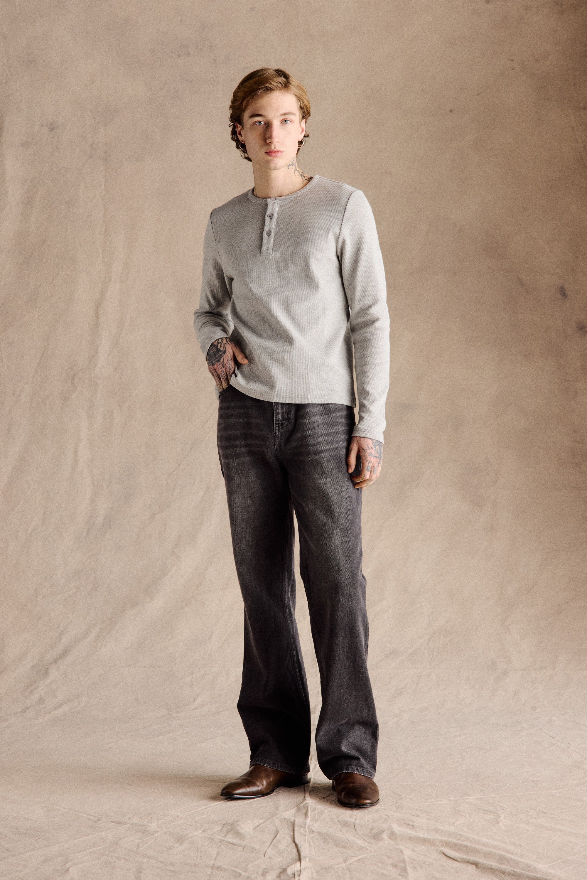 Ribbed Henley Shirt | Grey – Anovair