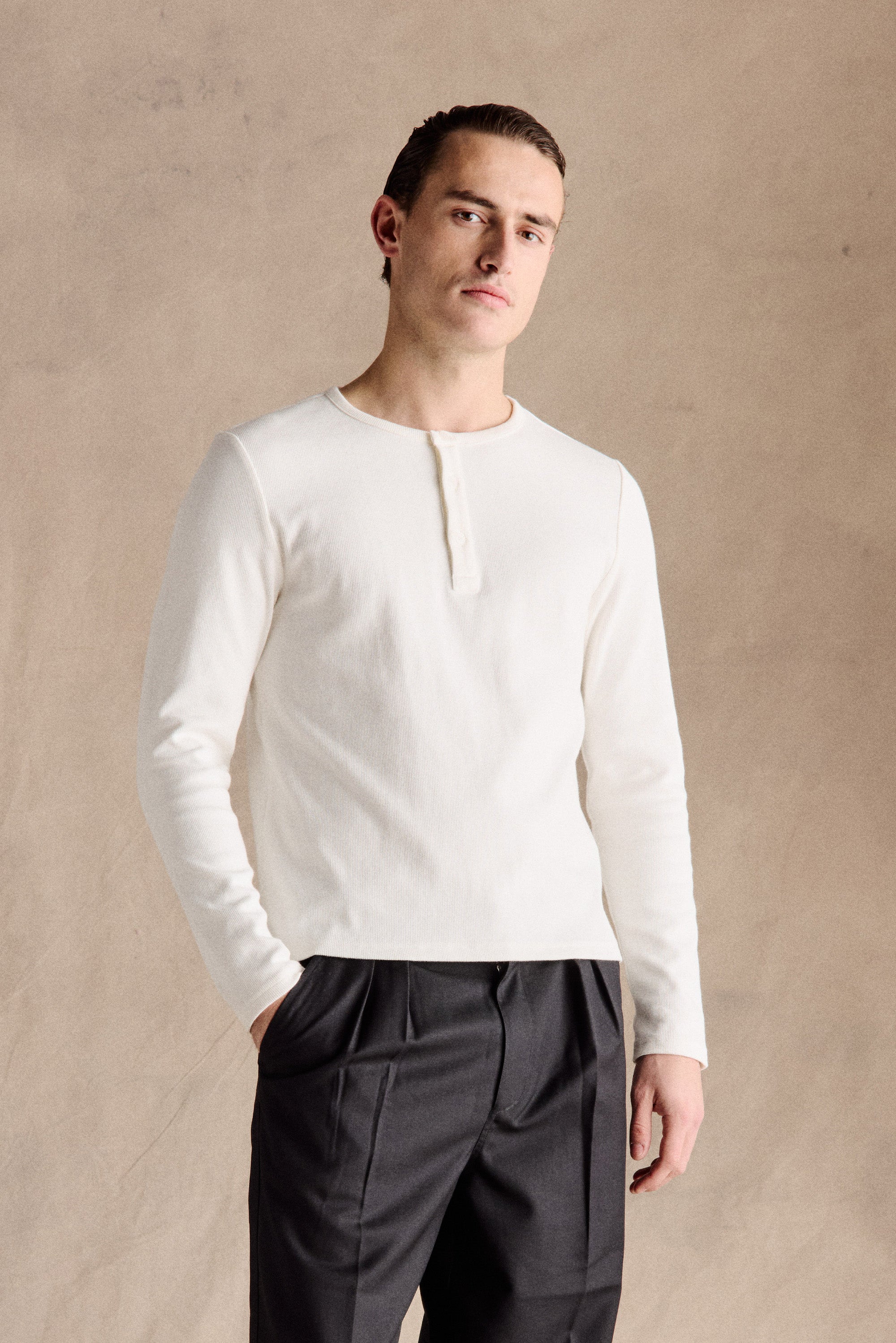 Ribbed Henley Shirt | White – Anovair